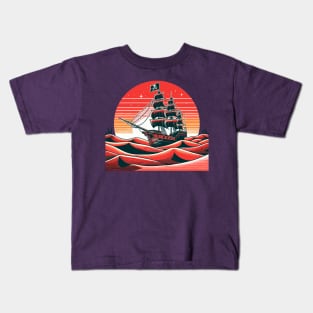 Pirate ship in the red desert Kids T-Shirt